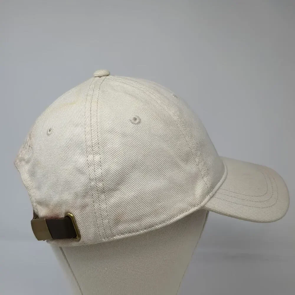J. Crew Baseball Cap Beige One Size Leather Strapback Brass Buckle Cotton Hat